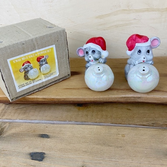 House of Lloyd Mice Mouse Salt Pepper Shakers 1986 with Box Vintage Christmas - Picture 2 of 8
